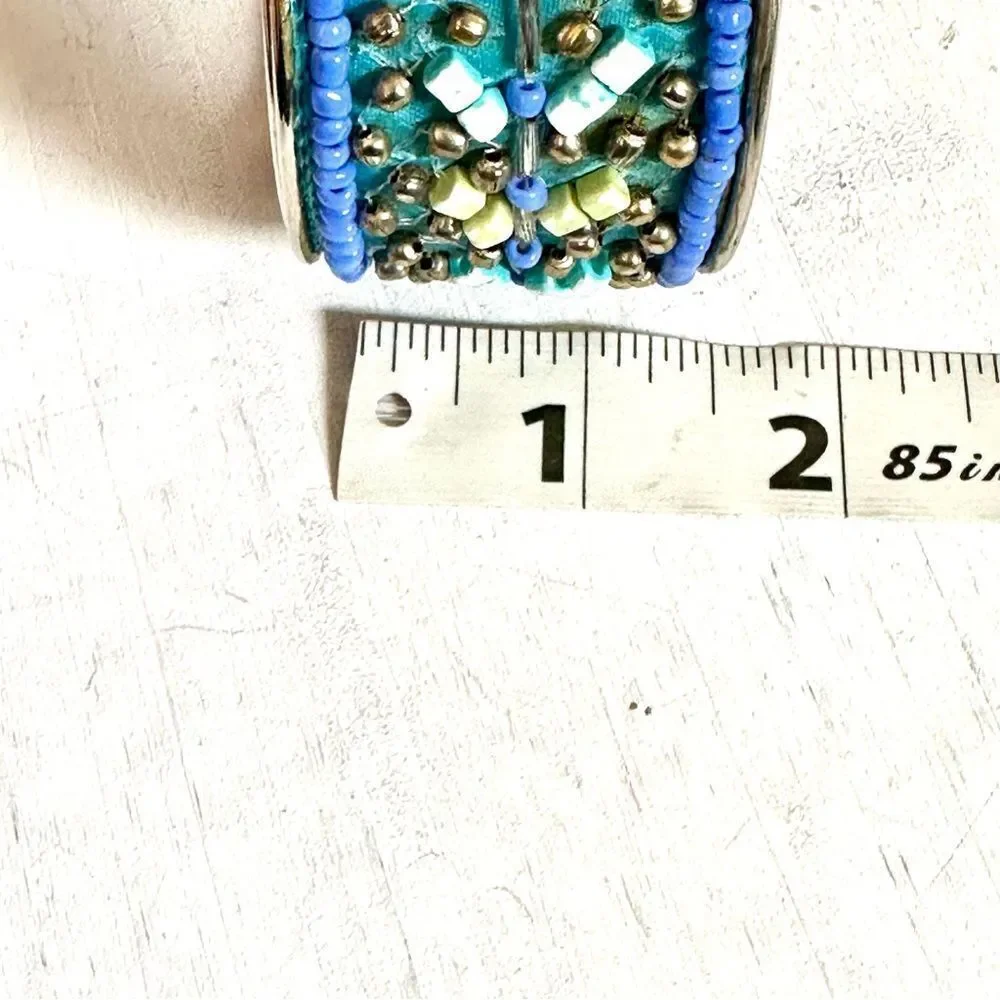 Blue beaded wide bracelet